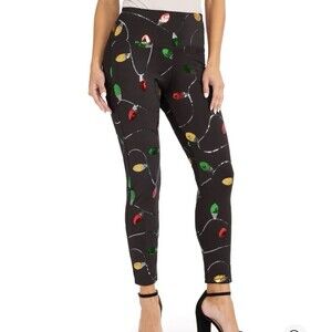 Tipsy Elves WOMEN’s Black Leggings Holiday Christmas Sequin Lights Accents  Sz S